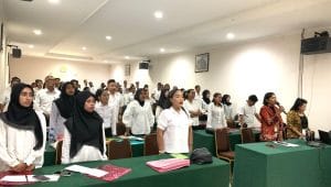 Kelompok Penyelenggara Pemungutan Suara (KPPS) di Kecamatan Kota Lama mengikuti Bimtek pelaksanaan Pemilu 2024 yang berlangsun 27-29 Januari 2024. FOTO - MEDIASI NTT.COM