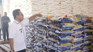 Pj Bupati Kupang Alexon Lumba melakukan pematauan stok pangan pada gudang Bulog NTT sebagai upaya dalam menjaga stabilisasi harga untuk pengendalian inflasi, dan persiapan menyambut musim kemarau.