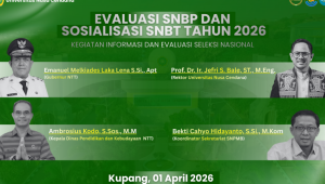 Kepala Dinas P&K NTT, Ambrosius Kodo, S.Sos., M.M saat mengikuit Evaluasi Seleksi Nasional Berdasarkan Prestasi (SNBP) dan Sosialisasi SNBT 2026 bersama Universitas Nusa Cendana (Undana) yang berlangsung secara daring, Jumat (1/4/2026).
