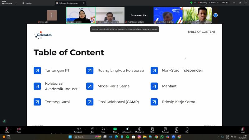 - Universitas Nusa Cendana (Undana) bersama Celerates (PT Mitra Talenta Grup) pada Kamis (30/4/2026), menjajaki kerja sama strategis guna memperkuat kompetensi digital mahasiswa serta mempercepat penyerapan lulusan di pasar kerja nasional.