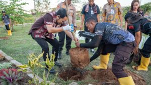Rektor Undana, Prof. Dr. Ir. Jefri S. Bale, S.T., M.Eng., (kiri) melakukan panen hasil usaha yang dikembangkan Polres Kupang di kawasan Eco Wisata Tantya Sudhirajati Polres Kupang di Babau, Kabupaten Kupang, pada Kamis (2/7/2026).