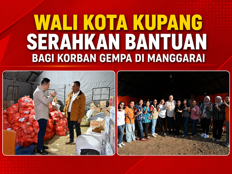 Wali Kota Kupang, dr. Christian Widodo saat bersama Bupati Manggarai Herry Nabit di lokasi penyimpanan bantuan logistic bagi korban bencana gempa bumi di Rutengm Kabupaten Manggarai.