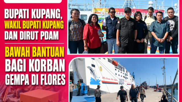 Bupati Kupang, Yosef Lede menyerahkan bantuan logistic bagi korban gempa bumi yang dipusatkan di Posko Penanggulangan Bencana Kabupaten Nagekeo pada Sabtu (29/8) malam.
