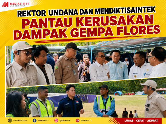 Rektor Undana, Prof. Dr. Ir. Jefri S. Bale, S.T., M.Eng., bersama Wakil Rektor Bidang Perencanaan, Kerja Sama, dan Sistem Informasi, Prof. Philiphi de Rozari, S.Si., M.Si., M.Sc., Ph.D., serta Kepala Biro Perencanaan dan Kerja Sama Undana, Yefry C. Adoe, S.E., M.AP saat berada di di Kampus Unika St. Paulus Ruteng, Kabupaten Manggarai, Flores, pada Rabu (26/8/2026).