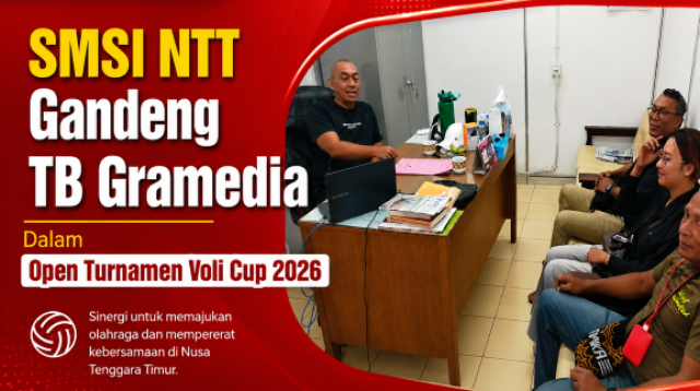 Panitia Pelaksana SMSI Cup I 2026 melakukan kunjungan silaturahmi ke TB Gramedia Kupang.