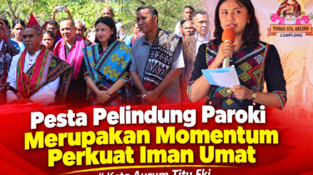 Wakil Bupati Kupang, Aurum Titu Eki saat menghadiri Perayaan Pesta Pelindung Paroki, Syukur Panen, serta Pelantikan Dewan Pastoral Paroki (DPP) Periode 2026–2030 di Paroki Santa Helena Lili-Camplong, Minggu (06/09/2026).